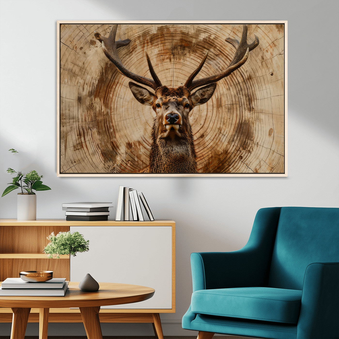 19375-MGV-CV-36X24-Wood Abstract Deer Wall Art | Rustic Wildlife Canvas Print | Ready to Hang Stag Head Triptych for