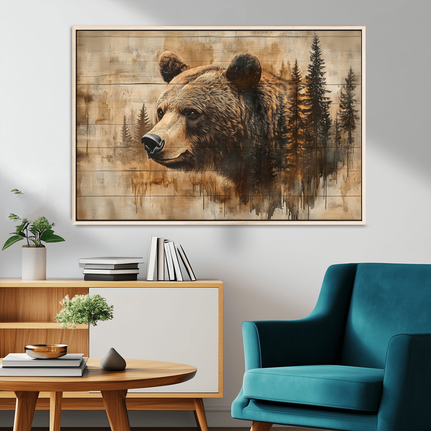 48378-MGV-CV-36X24-Rustic Grizzly Bear Wall Art, Abstract Grizzly 399 Bear Wall Art Canvas Print - Woodland Wildlife