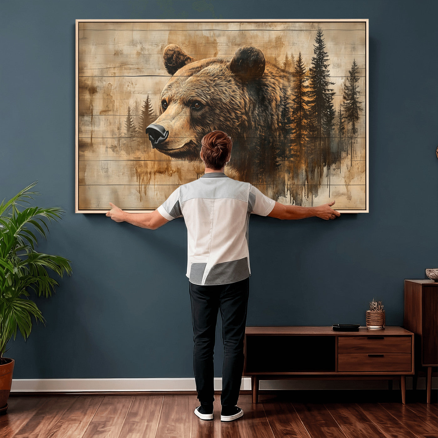 48378-MGV-CV-36X24 - Rustic Grizzly Bear Wall Art, Abstract Grizzly 399 Bear Wall Art Canvas Print - Woodland Wildlife