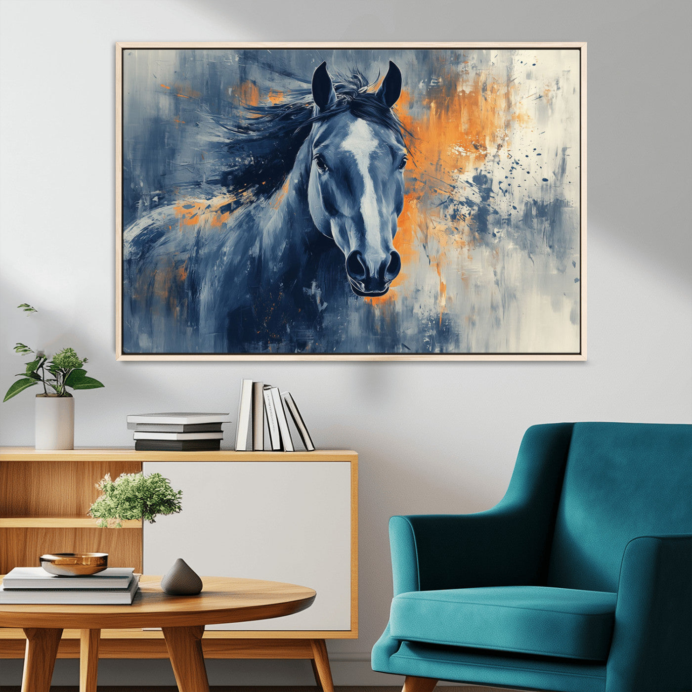 52676-MGV-CV-36X24-Abstract Blue Horse Wall Art Print Canvas | Horse Wall Art Print | Western Decor for Farmhouse |