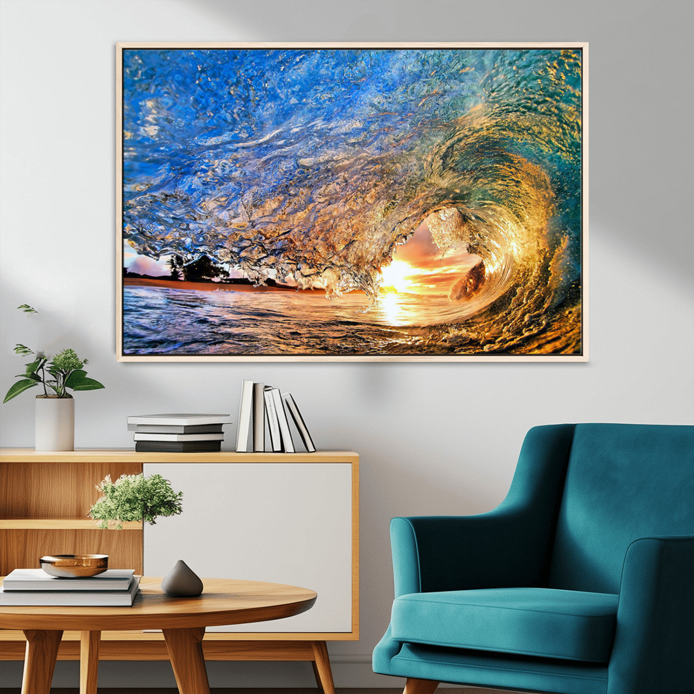 84627-MGV-CV-36X24-Ocean Wave at Sunset Canvas Wall Art – Vibrant Coastal Beach Waves Print, Large Nautical Decor,