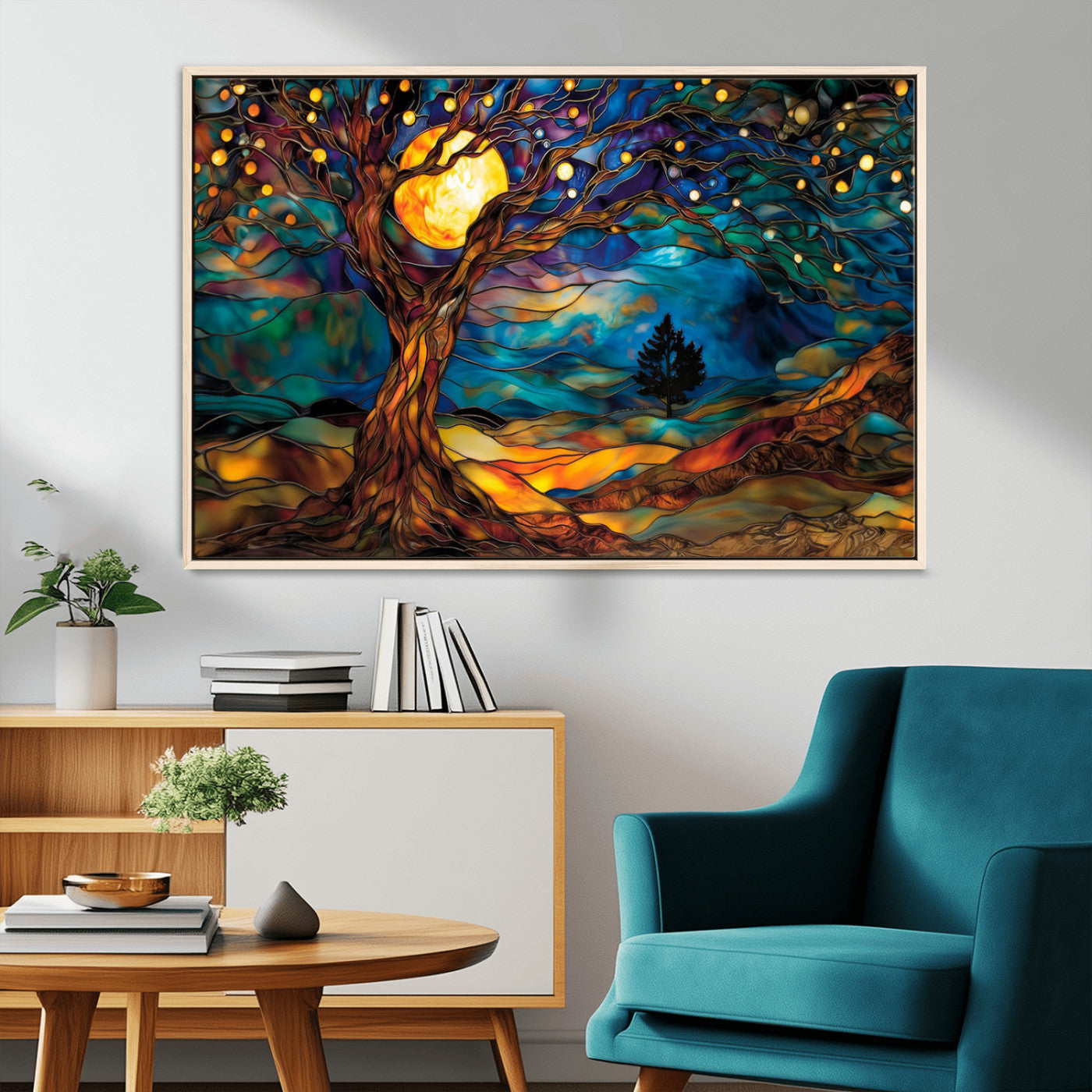 18319-MGV-CV-36X24-Tree of Life Wall Art - Yggdrasil Tree of Life Canvas Print - Vibrant Moonlit Tree Wall Art, Tree