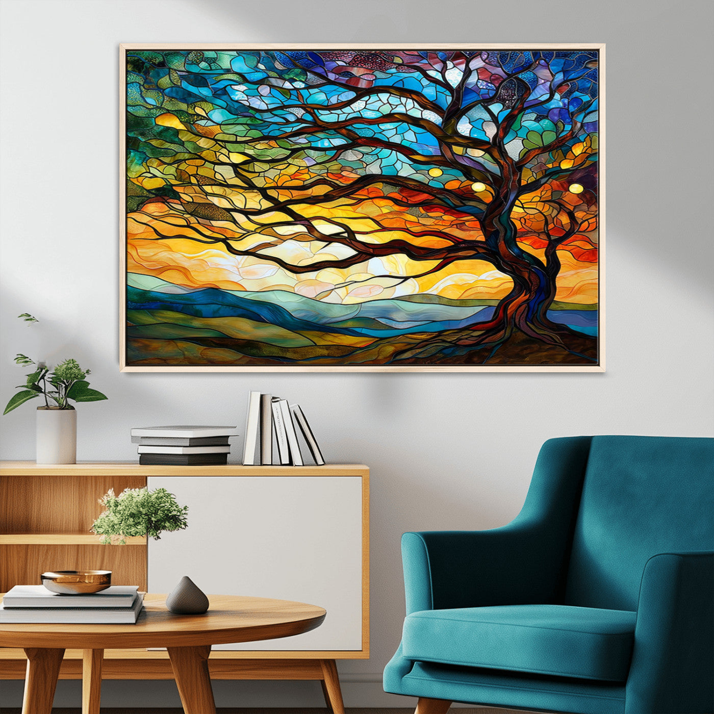 87789-MGV-CV-36X24-Vibrant Mosaic Tree of Life Wall Art | Stained Glass Style Canvas Print | Ready to Hang Artistic