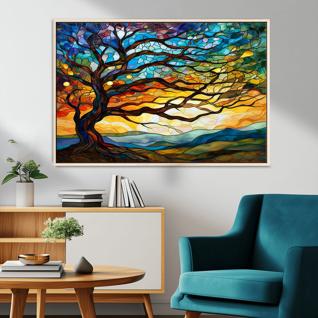 Mosaic Tree Wall Art | Ready to Hang Stained Glass Style Canvas Print