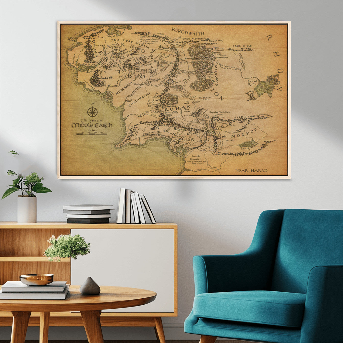 65656565-MGV-CV-36X24-Middle Earth Map Canvas Wall Art – Vintage Fantasy Map Print, Decor for Home Library or Office