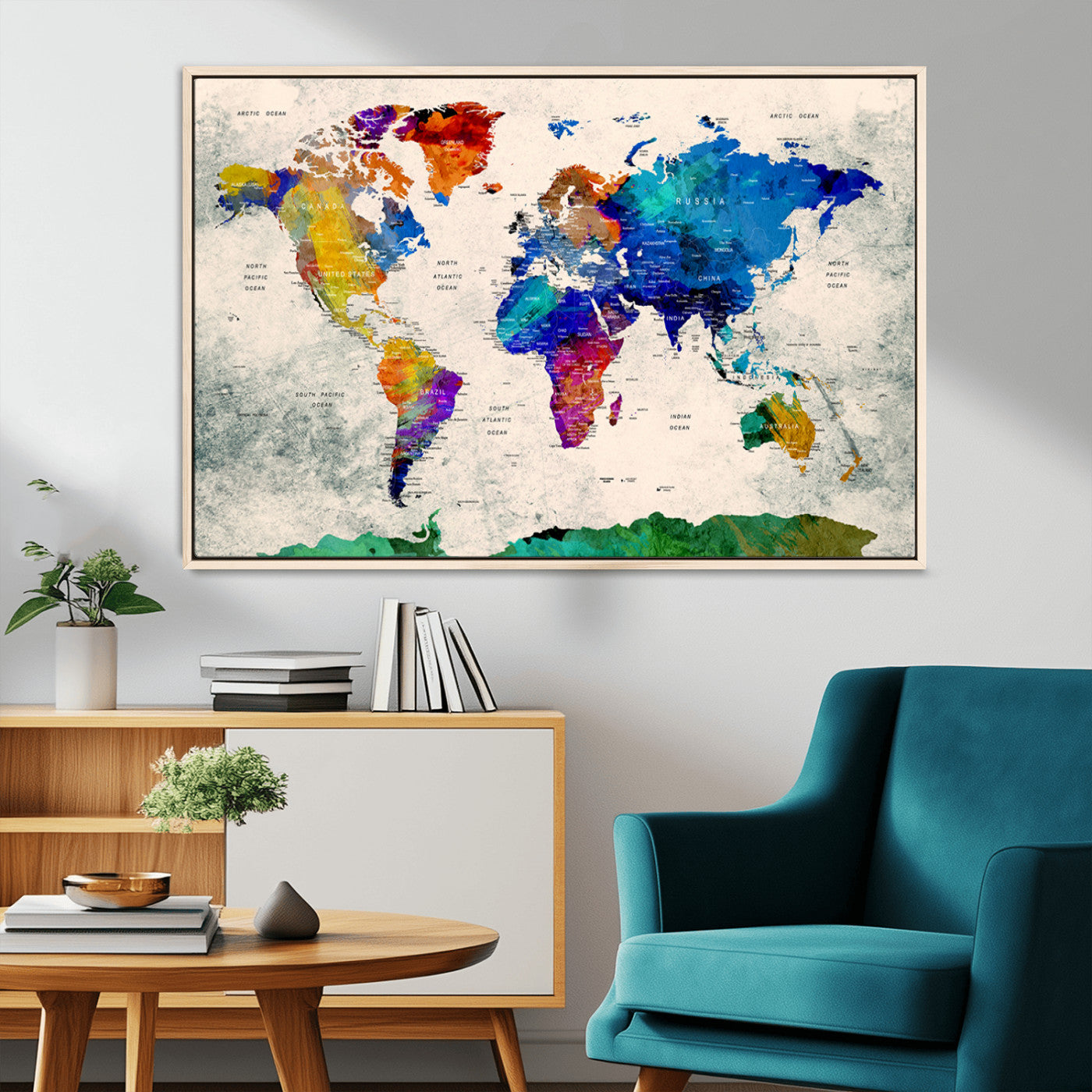 67752-MGV-CV-36X24-Push Pin World Map Canvas Print – Framed Travel Map Wall Art for Couples, Anniversary Gift, Modern Home or Office Decor