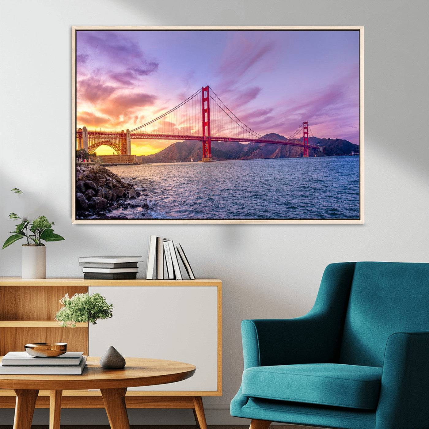 MGV-FC-36X24 - Golden Gate Bridge Wall Art Print, San Francisco Sunset Canvas Wall Art, Cityscape Canvas Print for