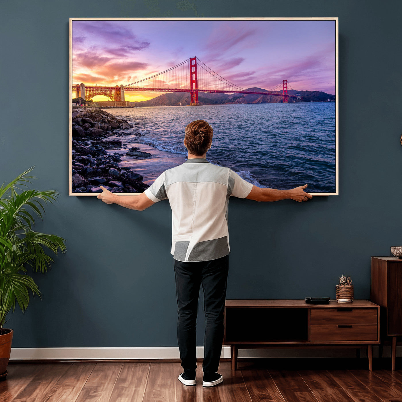 24256-MGV-CV-36X24 - Golden Gate Bridge Wall Art Print, San Francisco Sunset Canvas Wall Art, Cityscape Canvas Print for