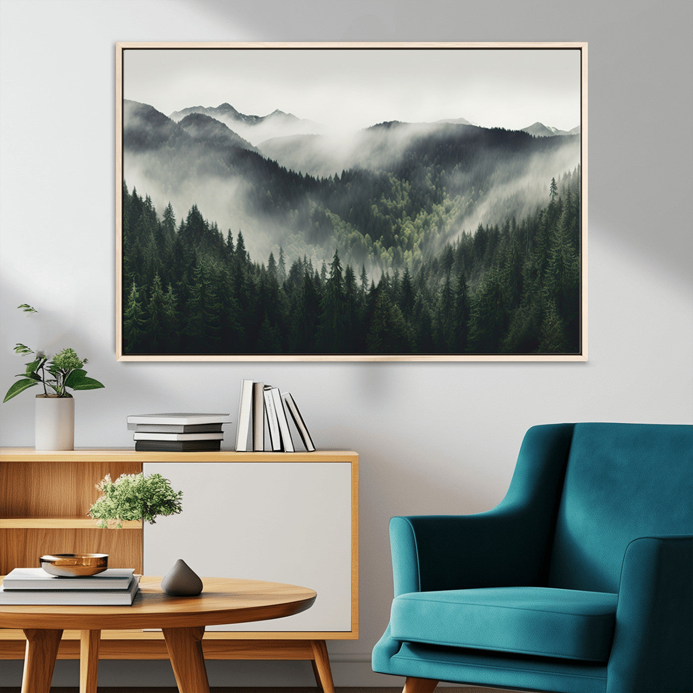 90953-MGV-CV-36X24-Misty Forest Canvas Print Wall Art Premium Canvas Print a Foggy and Serene Atmosphere