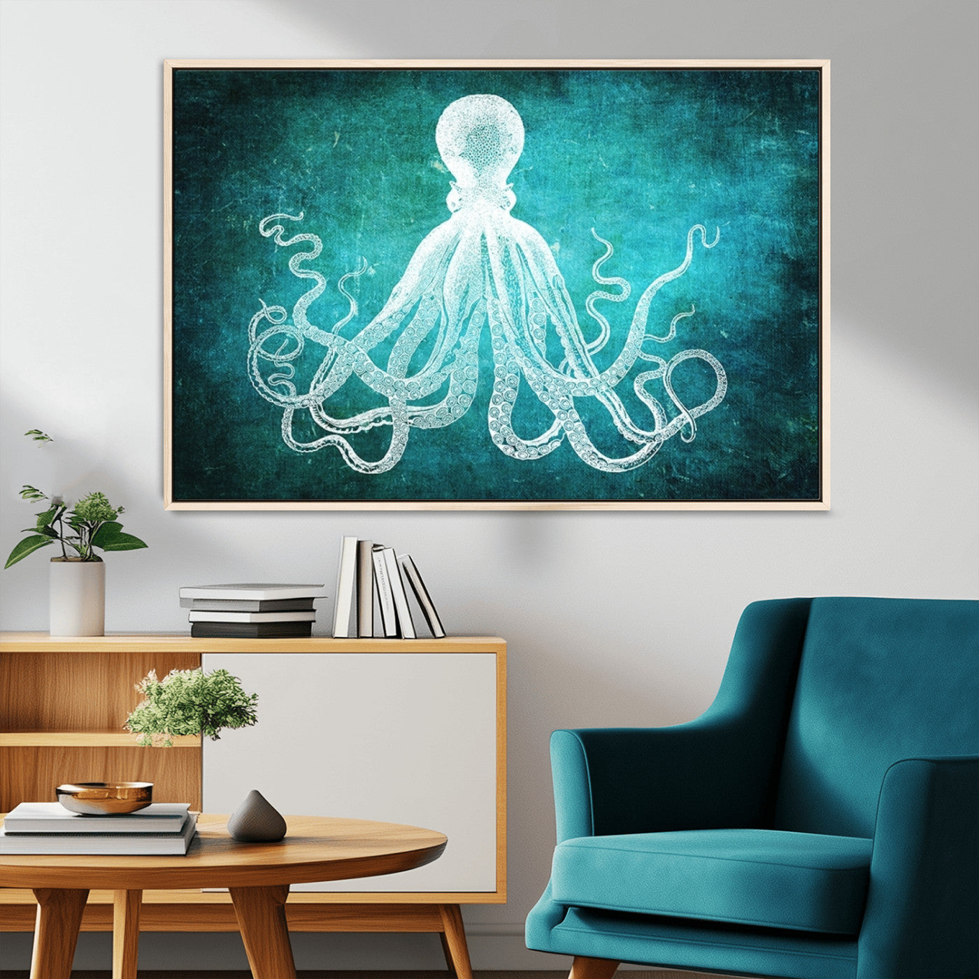 20773-MGV-CV-36X24-Green Octopus Abstract Wall Art Canvas Print