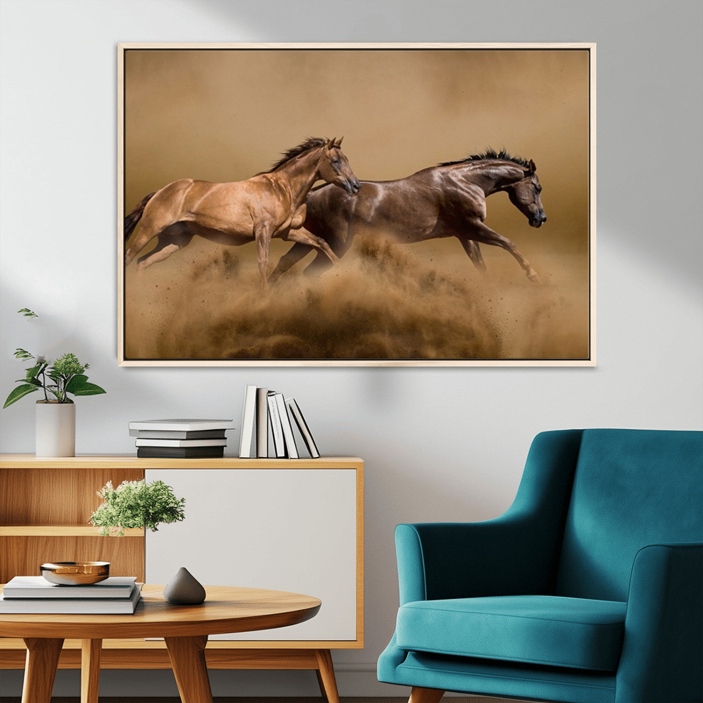 53721-MGV-CV-36X24-Large Wall Art Canvas Print – Two Running Brown Horses Motion Animal Artwork for Home, Office, Living Room Decor