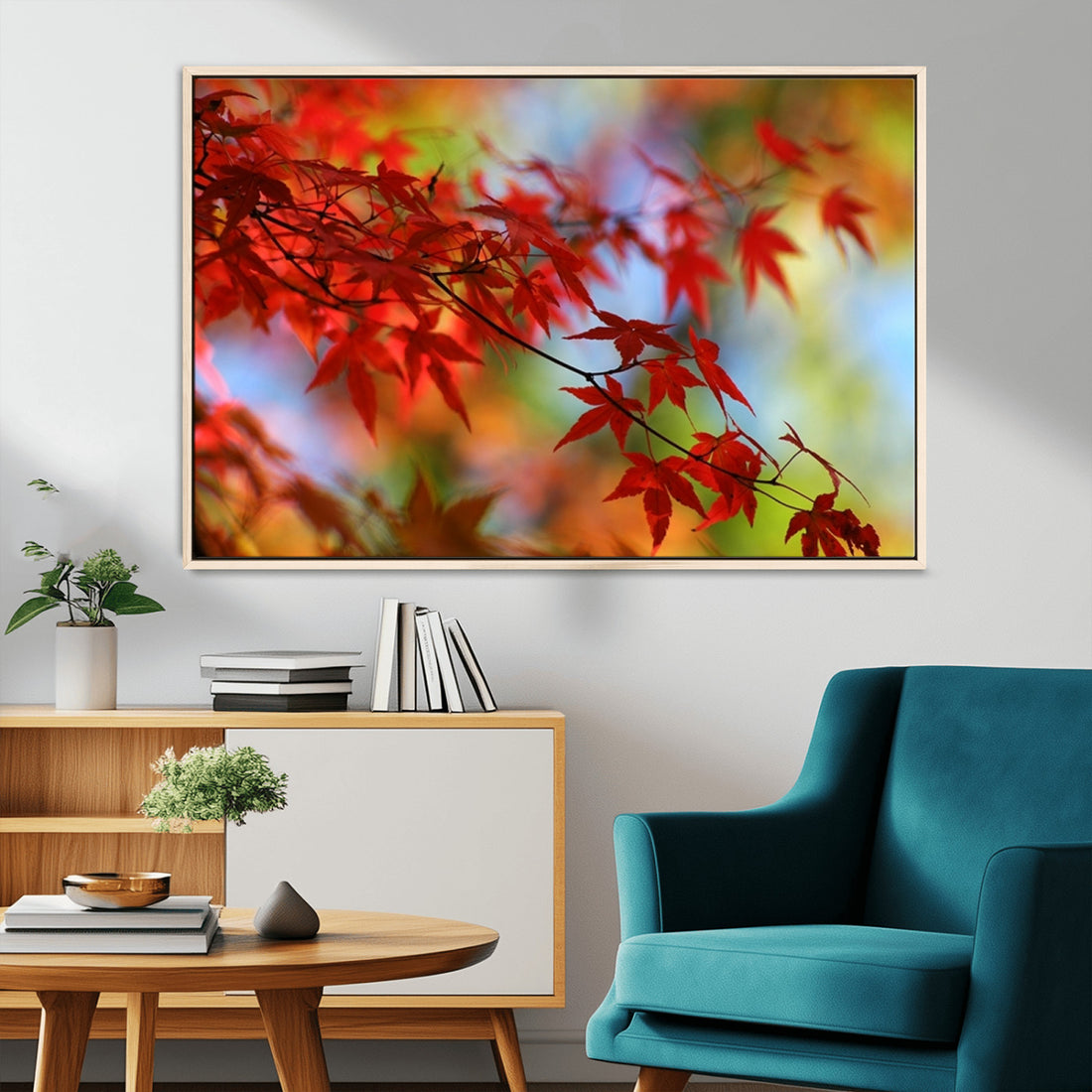 Red Leaves Autumn Forest Wall Art Canvas Print