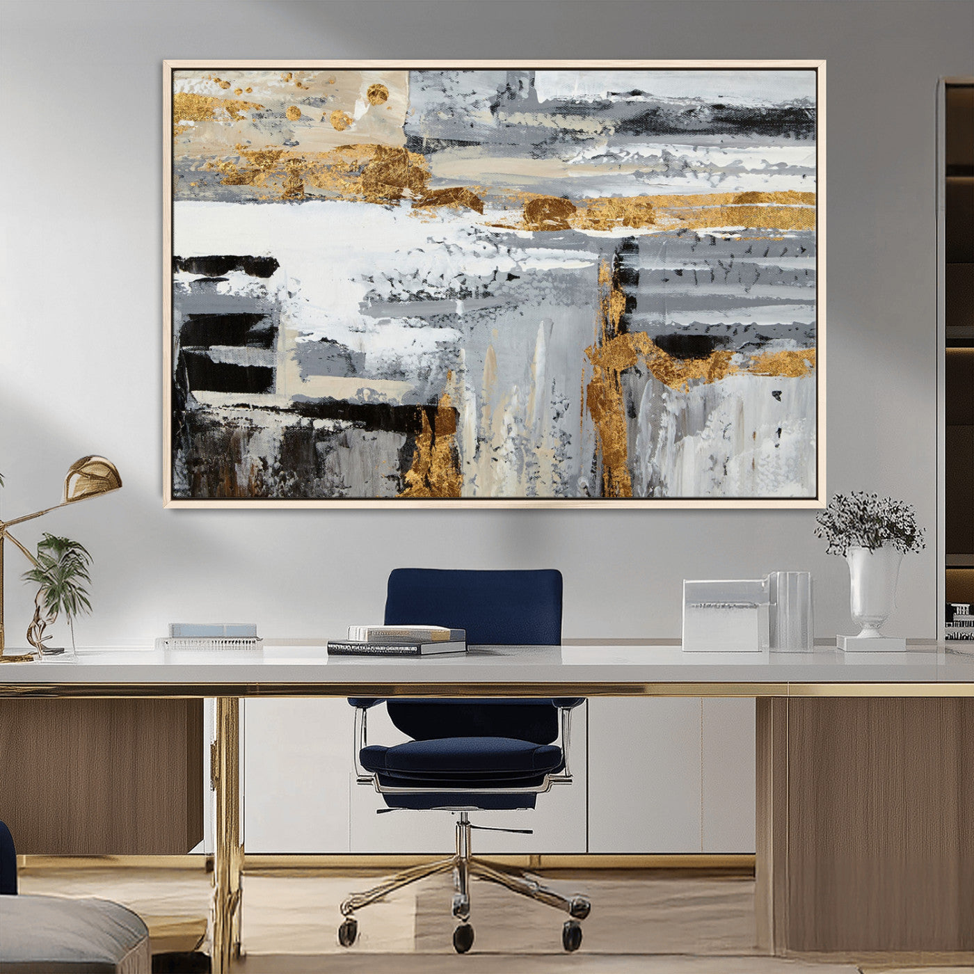 43177-MGV-FC-36X24_Natural-Abstract Painting Canvas Wall Art Print Paint Drip Art Brush Strokes Gray Artwork