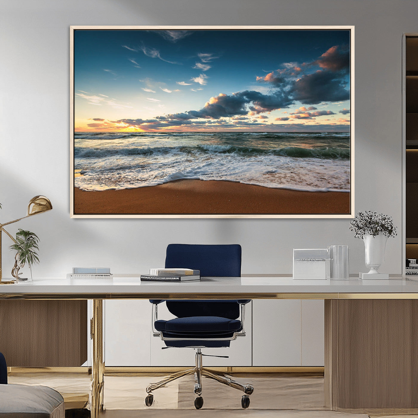 58103-MGV-FC-36X24_Natural-Ocean Beach Wall Art Canvas Print Sunset Artwork Print Coastal Wall Art
