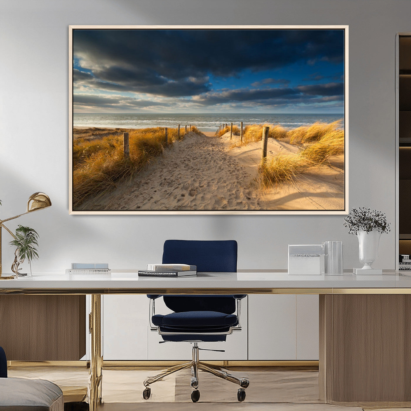 -Ocean Beach Dark Clouds Wall Art Canvas Print