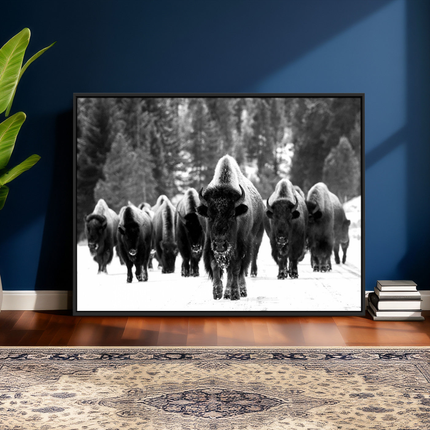 62434-MGV-CV-36X24 - Bison Herd in Snow Wall Art Canvas Print | Rustic Western Bison Wall Art for Decor for Living Room
