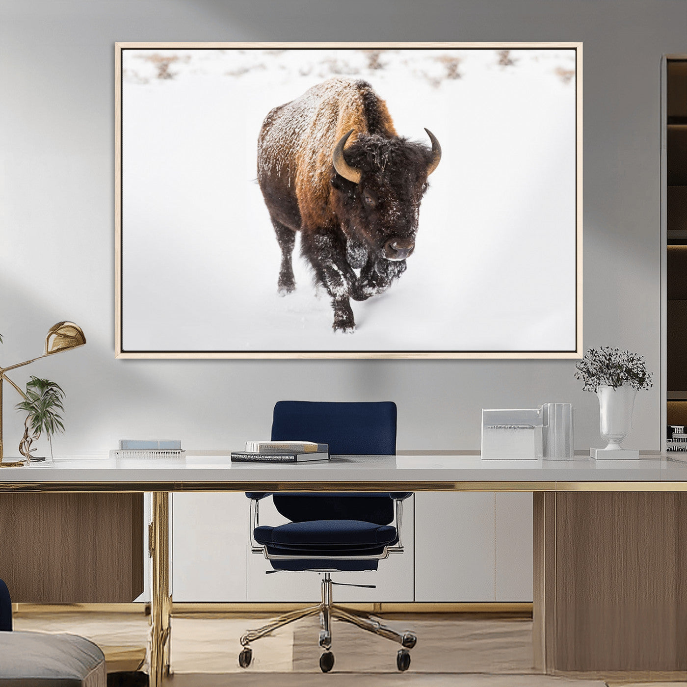 -Bison Winter Wall Art Canvas Print For Farmhouse Decor