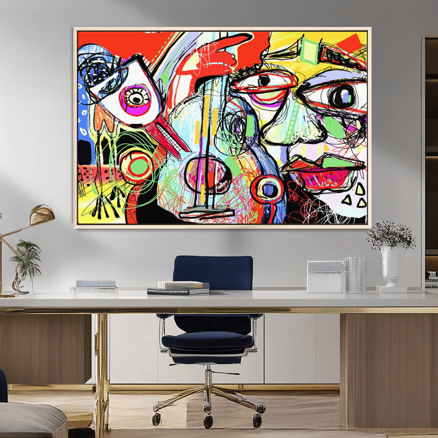 37796-MGV-CV-36X24-Picasso Style Art Abstract Canvas Wall Art Print , Colorful Abstract Artwork
