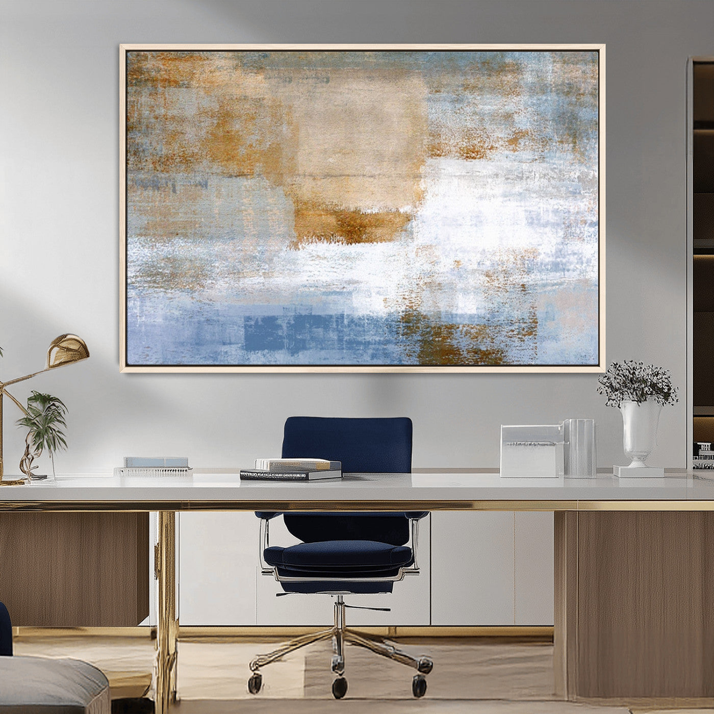 72354-MGV-FC-36X24_Natural-Blue Multi Panel Abstract Wall Art Canvas, Abstract Blue and Gold Canvas Print