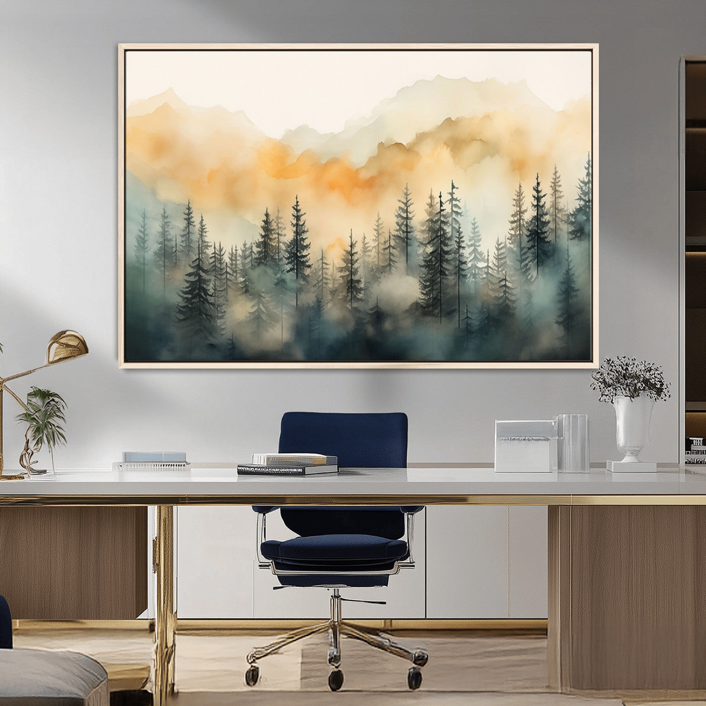 34155-MGV-FC-36X24_Natural-Abstract Forest Print - Mountain Wall Art | Autumn Landscape Canvas Print for Living Room, Bedroom,