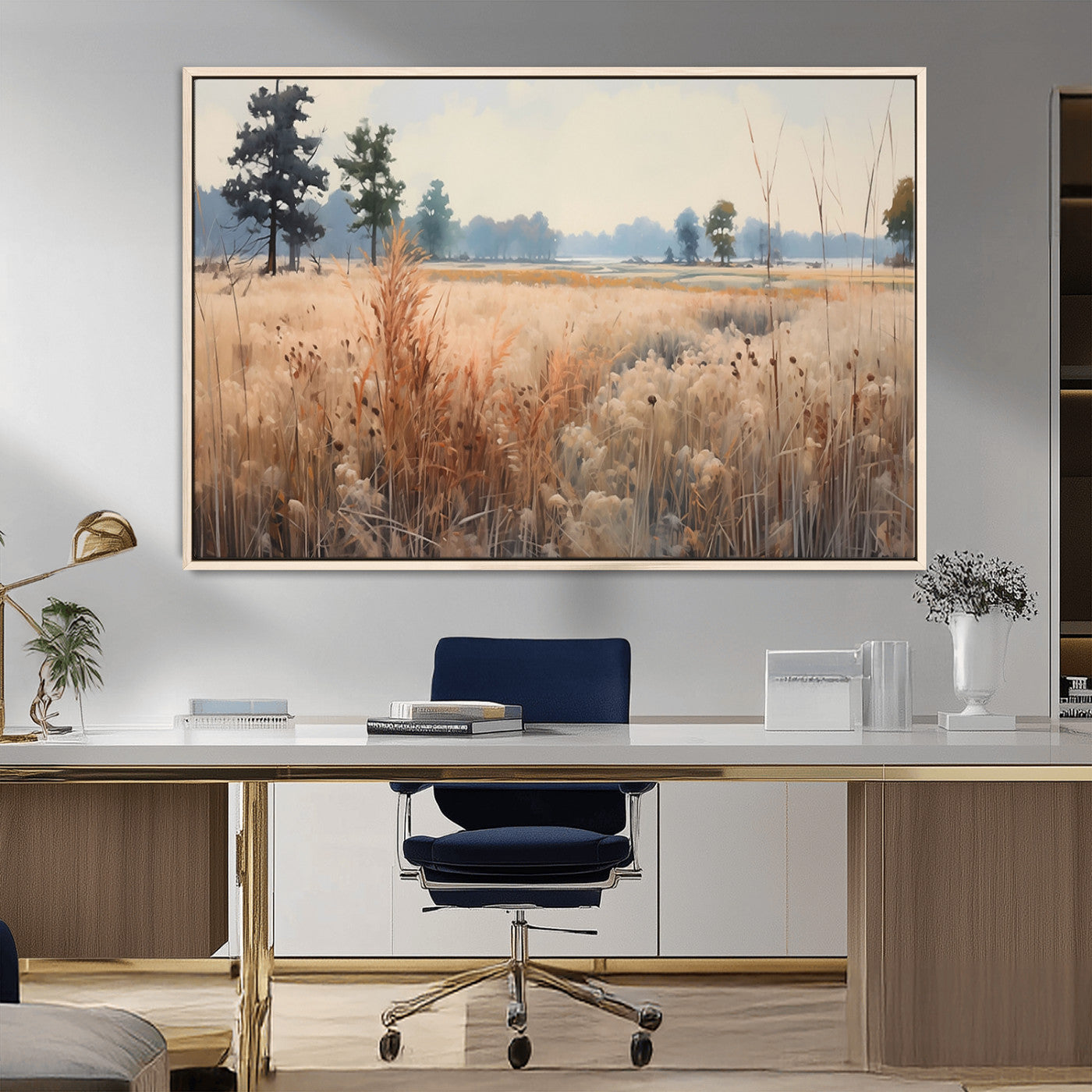 98822-MGV-CV-36X24-Golden Fields Canvas Wall Art Print – Serene Landscape of Nature’s Tranquility in Minimalist Modern