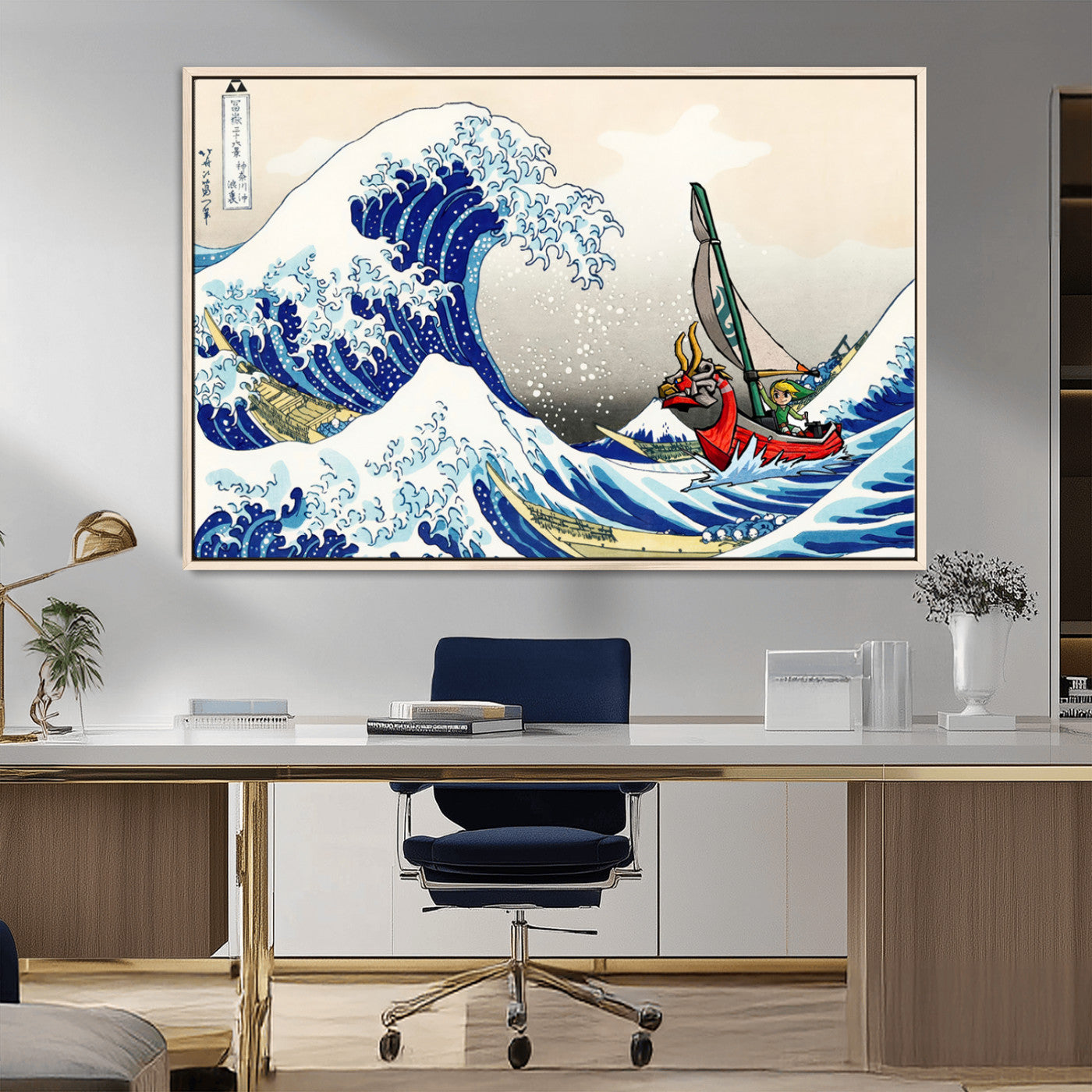 19450-MGV-FC-36X24_Natural-Katsushika Hokusai Kanagawa Giant Wave Wall Art Canvas Print | Iconic Japanese Art for Living Room
