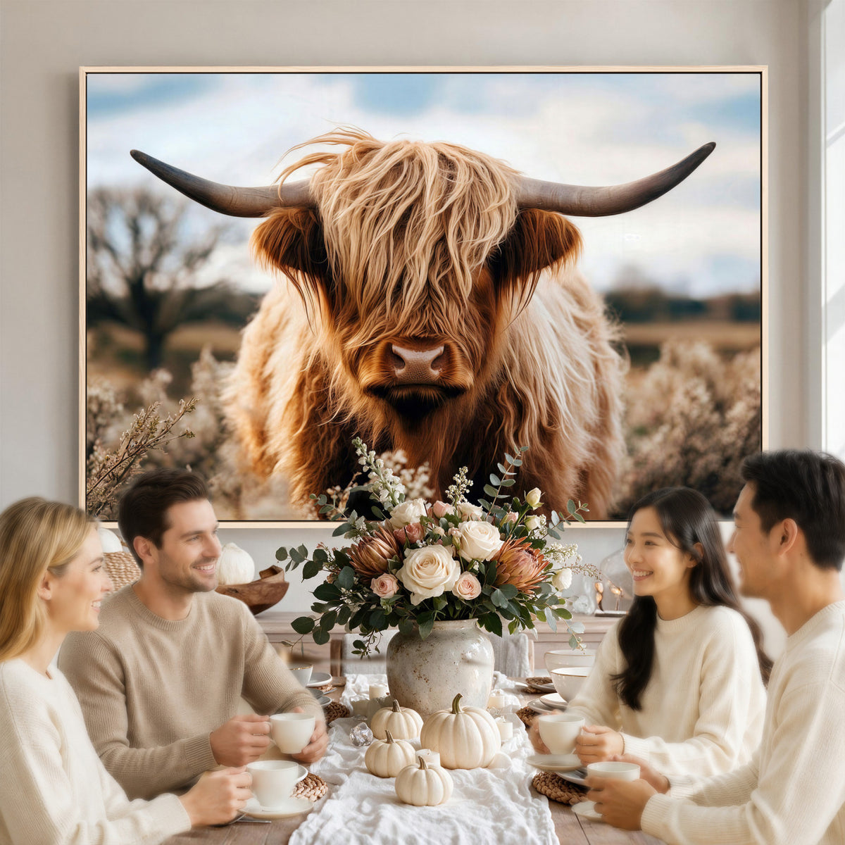 55903-_Poster-30x20 - Scottish Cow Longhorn Wall Art Canvas Print