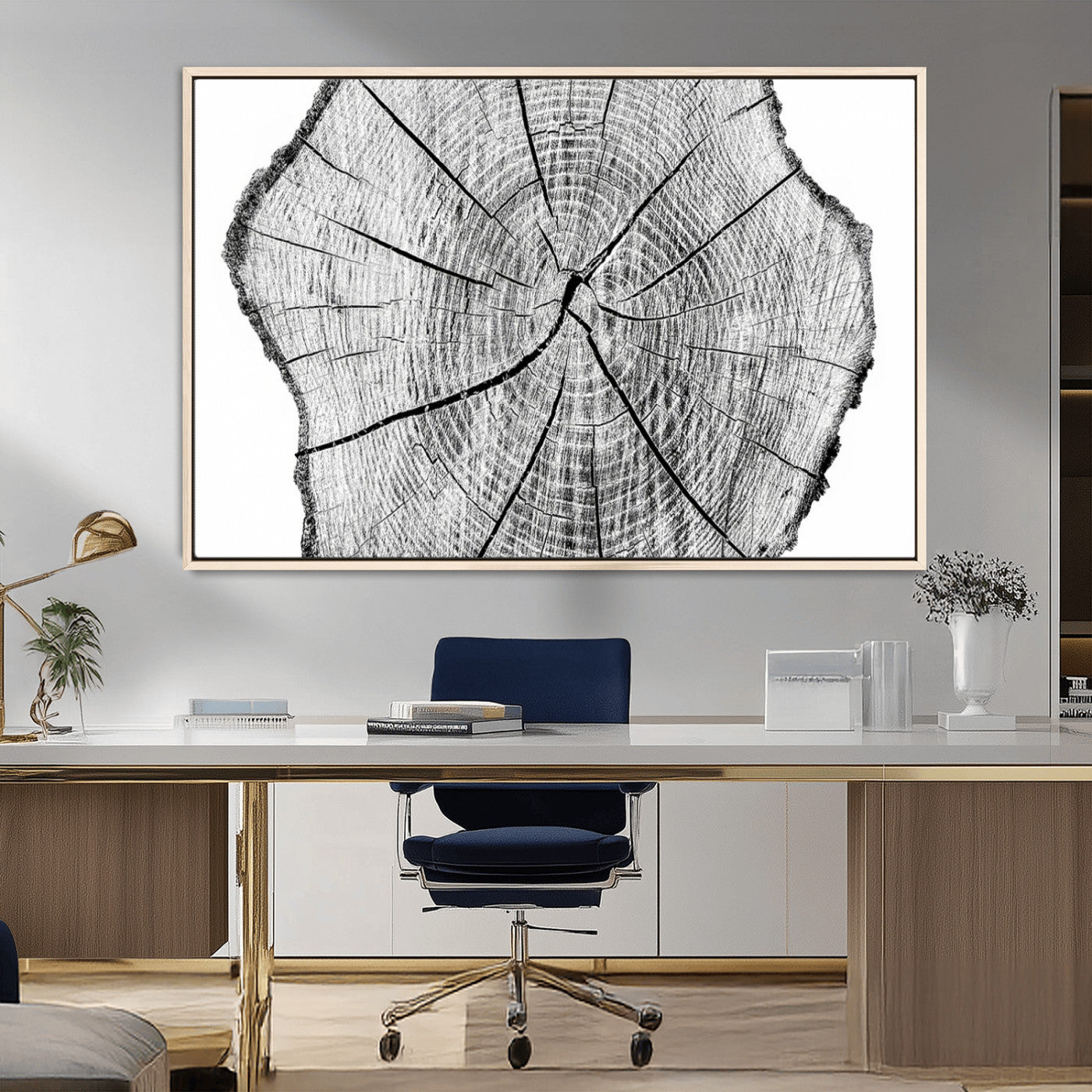 98709-MGV-FC-36X24_Natural-Rustic Tree Ring Wall Art Canvas Print – Framed and Ready to Hang – Perfect for Nature-Inspired and