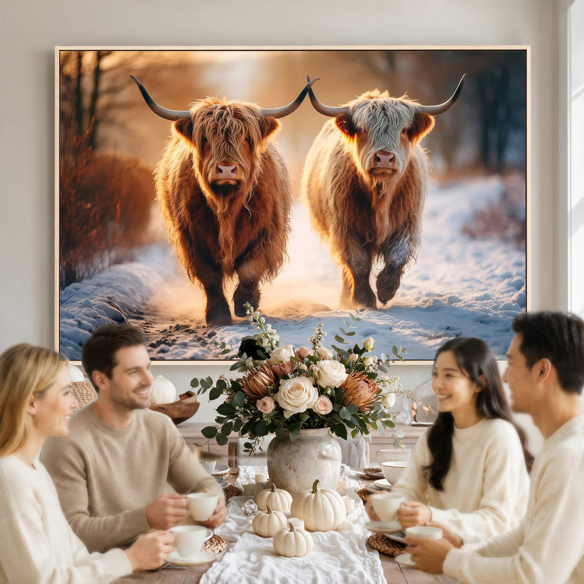 94810-_Poster-30x20 - Scottish Highland Cow Horn Farm Wall Art Canvas Print