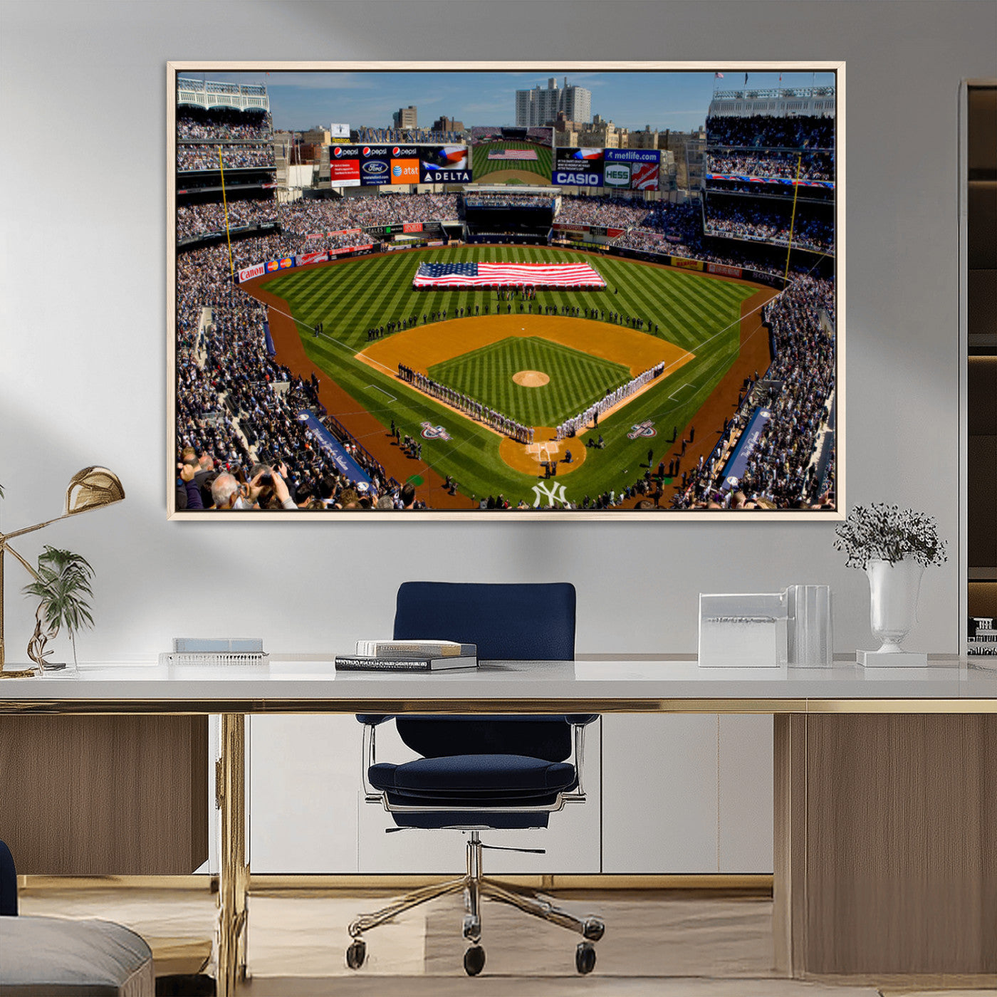20879-MGV-FC-36X24_Natural-Yankee Stadium New York Wall Art Print | 3-Panel Canvas Print of Yankees Baseball Stadium | Large