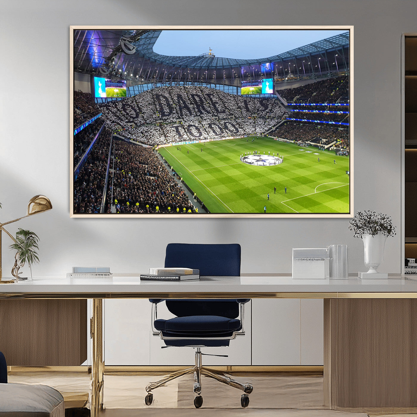 38765-MGV-FC-36X24_Natural-Tottenham Hotspur Stadium Canvas Print, Match Day Triple Canvas Wall Art - Premier League Football