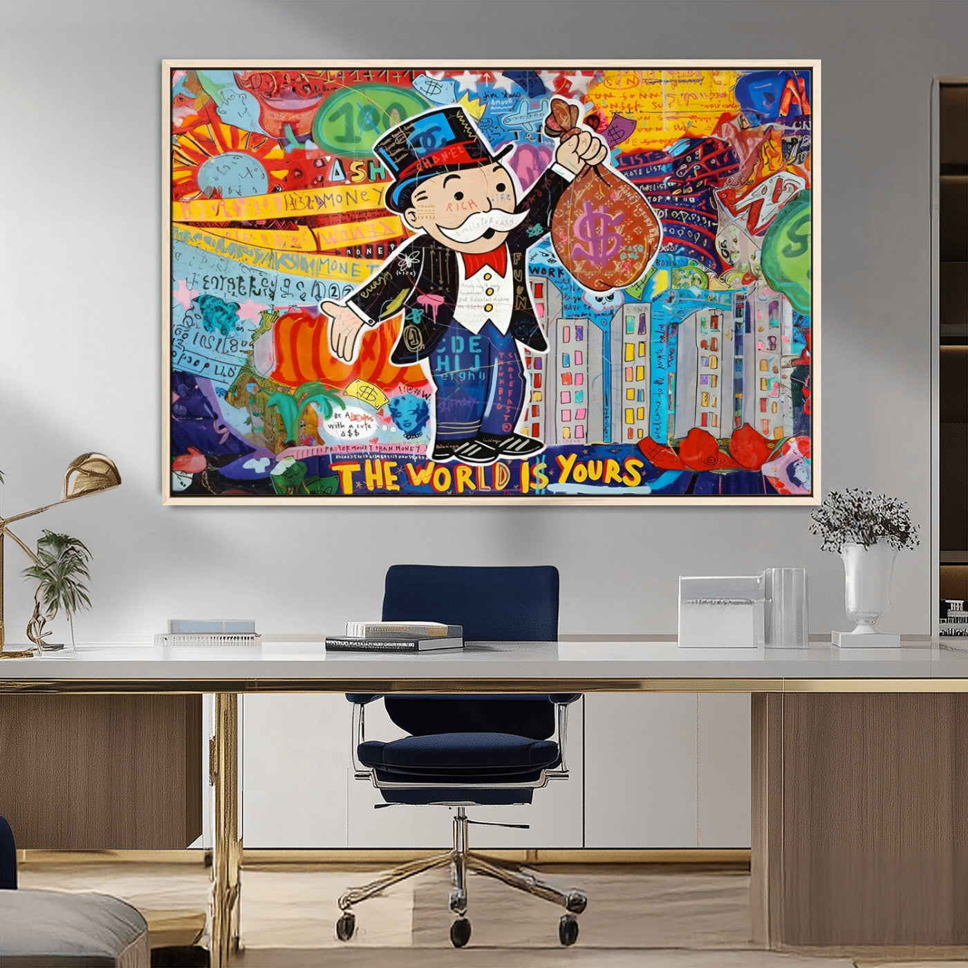 96320-MGV-CV-36X24-Pop Art Monopoly Man Canvas Wall Art Print - Bold and Colorful Street Art-Inspired Decor for Living