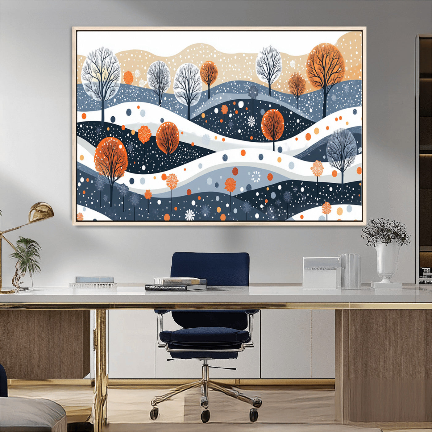 22651-MGV-CV-36X24-Abstract Winter Landscape Canvas Wall Art Print - Large Colorful Nature Wall Decor