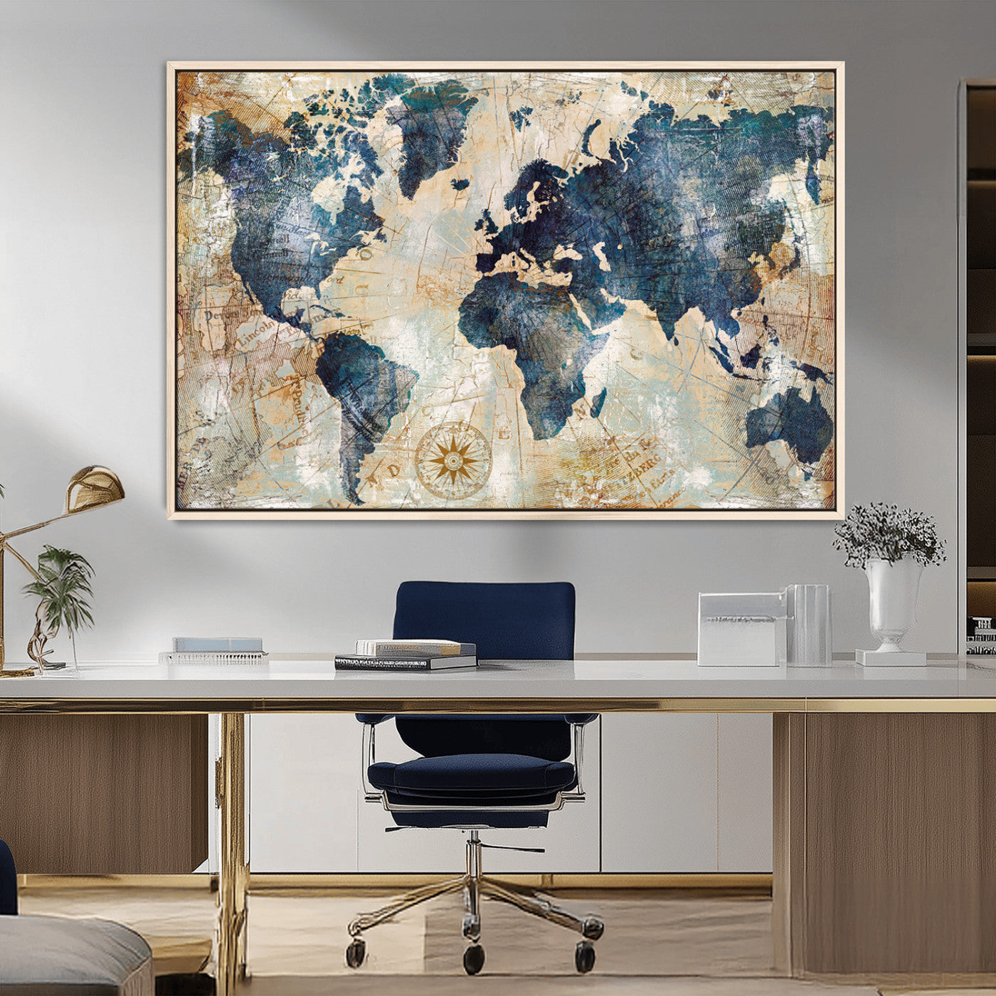 84561-MGV-CV-36X24-Push Pin World Map Canvas Print – Framed Wall Art for Couples, Travel Tracker Map, Anniversary Gift for Home Decor