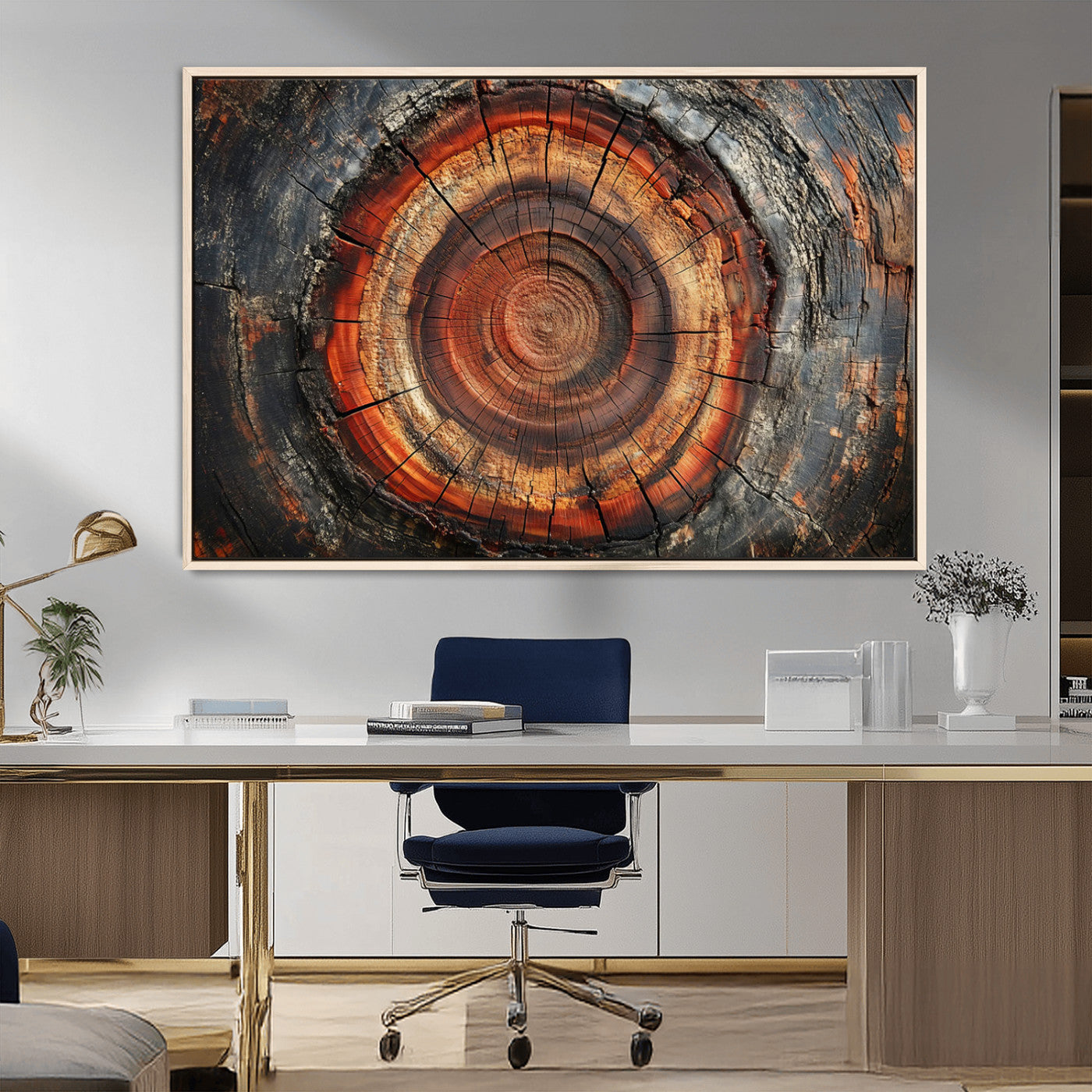 82212-MGV-FC-36X24_Natural-Wood Grain Canvas Wall Art - Framed Abstract Tree Ring Framed Wall Art, Wood Grain Canvas Wall