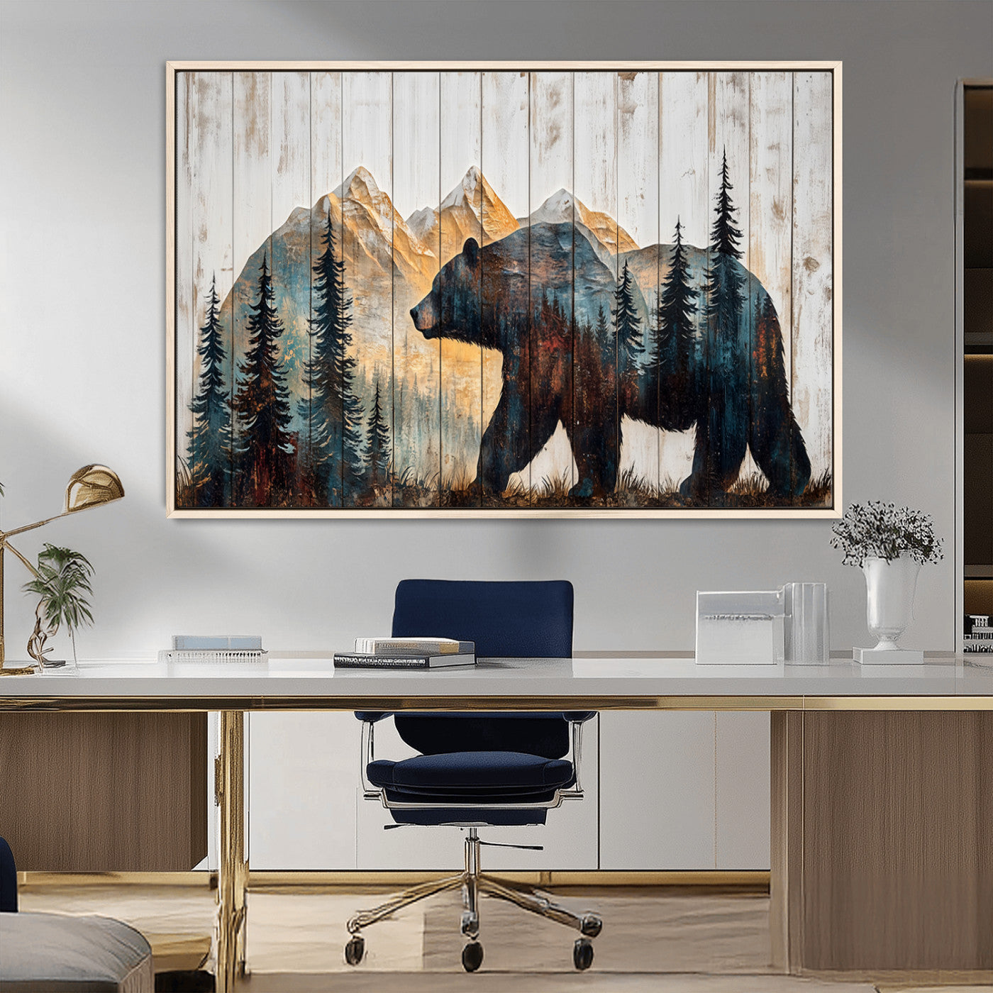 -Rustic Bear Wall Art - Grizzly 399 Bear Wall Art - Mountain Wood Canvas Wall Art - Nature Theme