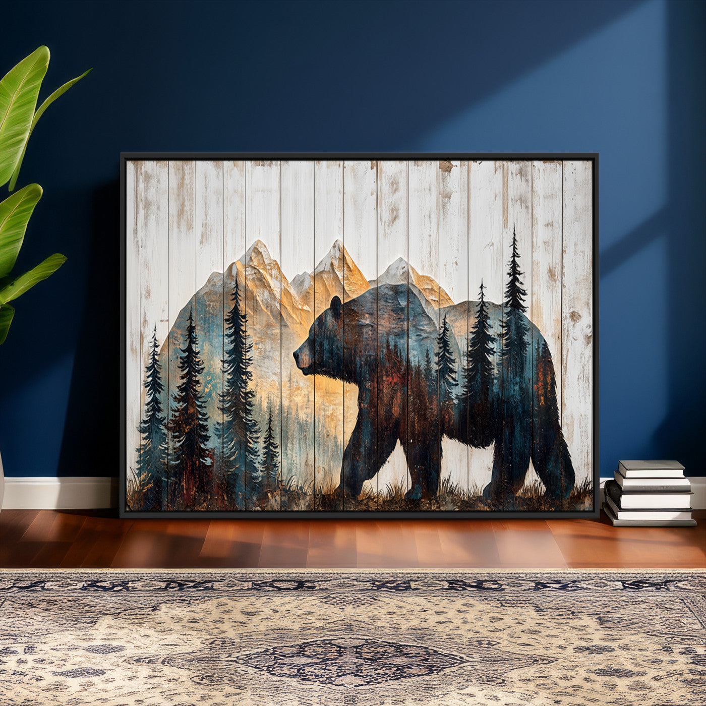 90077-MGV-CV-36X24 - Rustic Bear Wall Art - Grizzly 399 Bear Wall Art - Mountain Wood Canvas Wall Art - Nature Theme