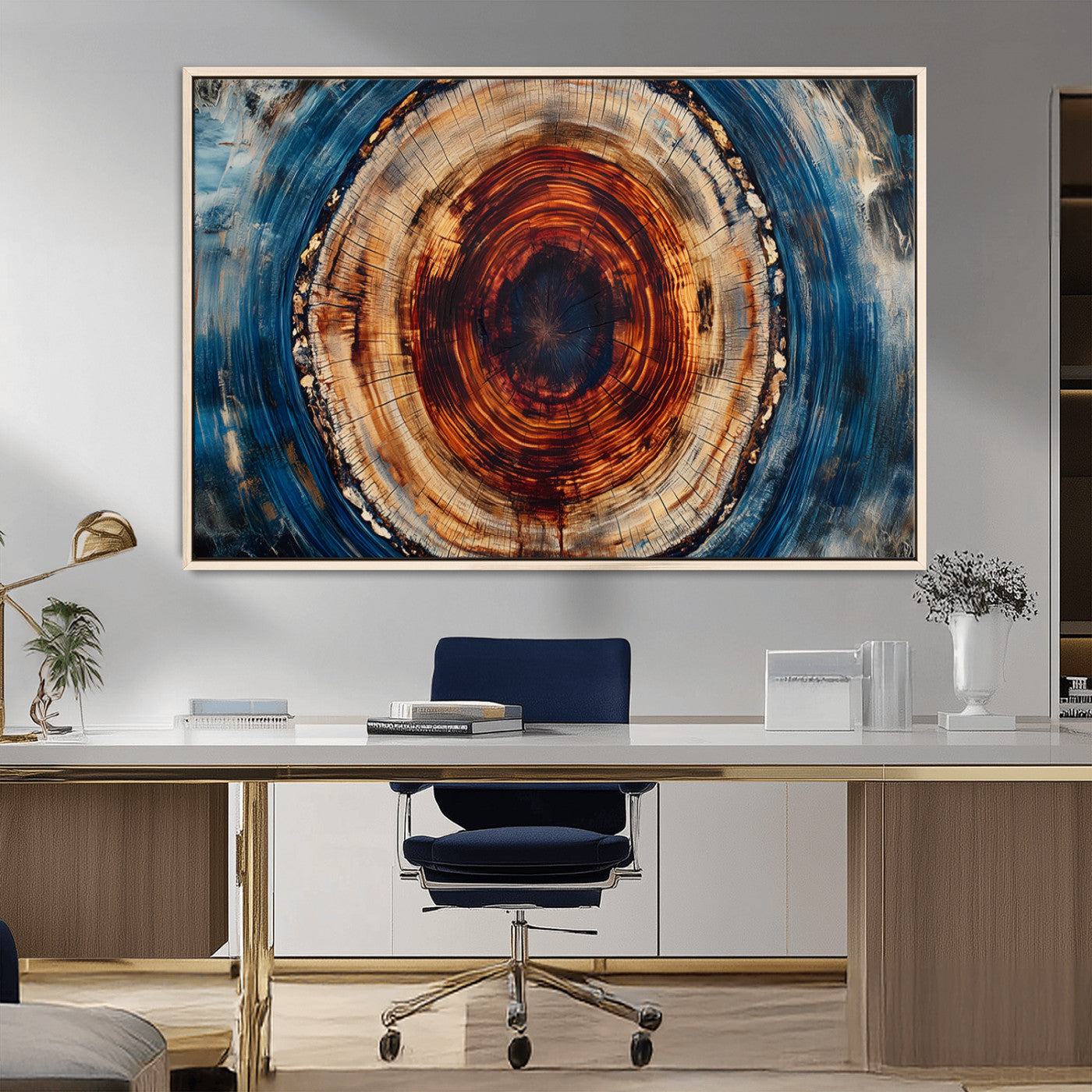 90395-MGV-FC-36X24_Natural-Abstract Framed Tree Rings Wall Decor, Wood Grain Rings Artwork Print, Nature Woodland Modern Wall