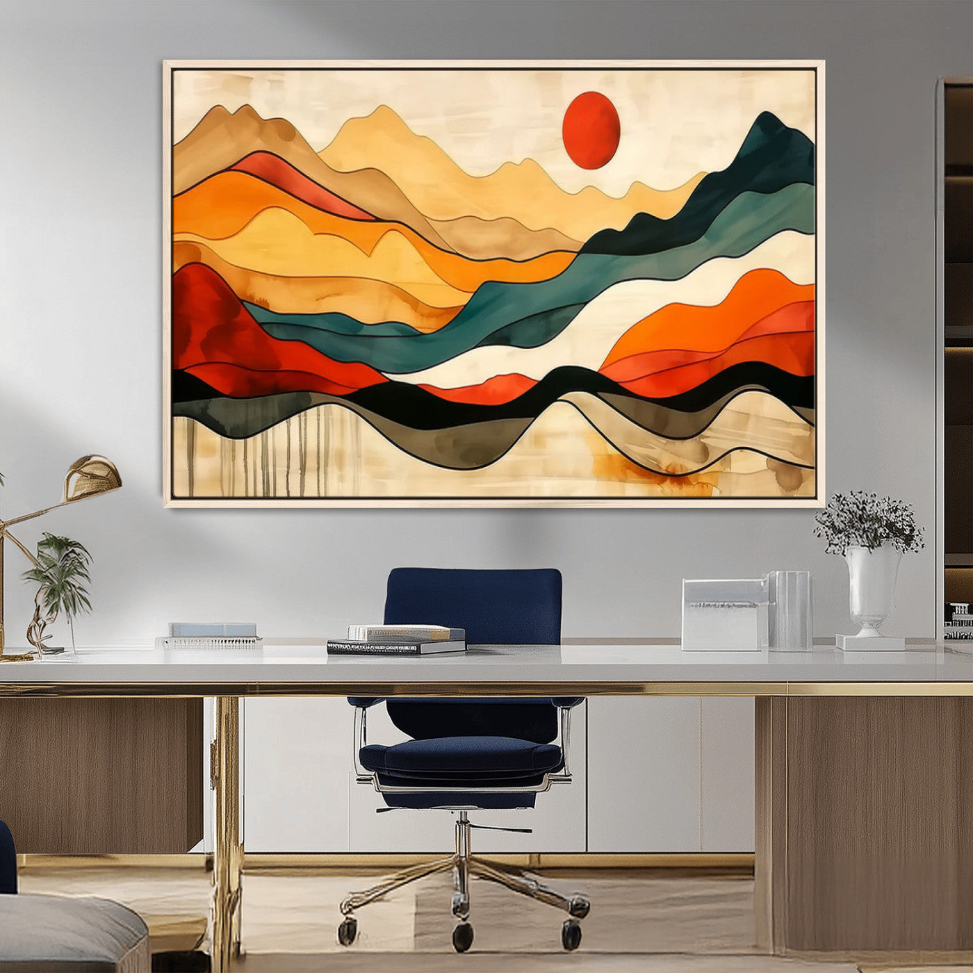 23241-MGV-FC-36X24_Natural-Mid Century Wall Art Print - Abstract Woodland Print - Modern Art Panoramic Mountain Wall Art
