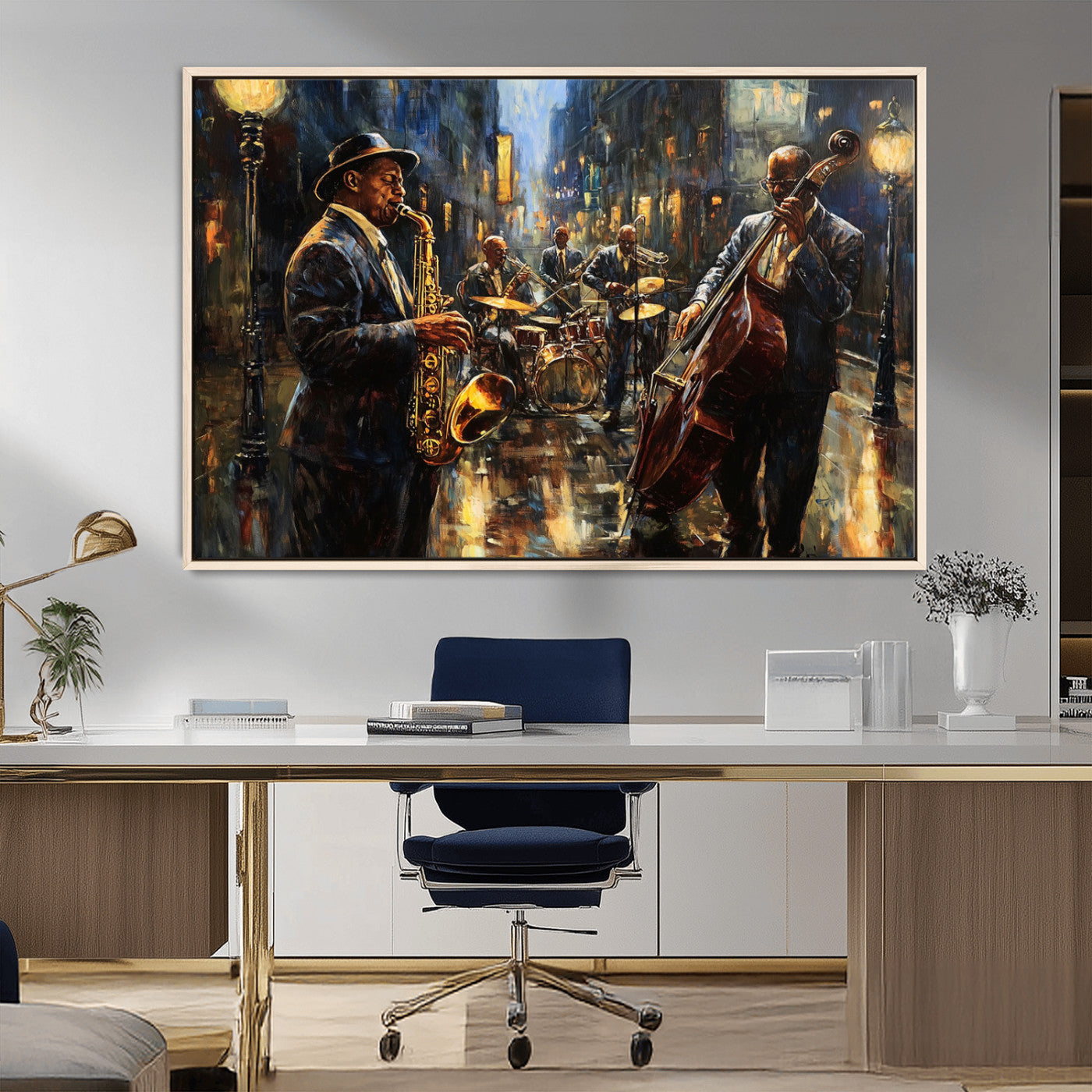 -Jazz Canvas Wall Art Print - Abstract African American Music Art - Framed Posters for Living Room or