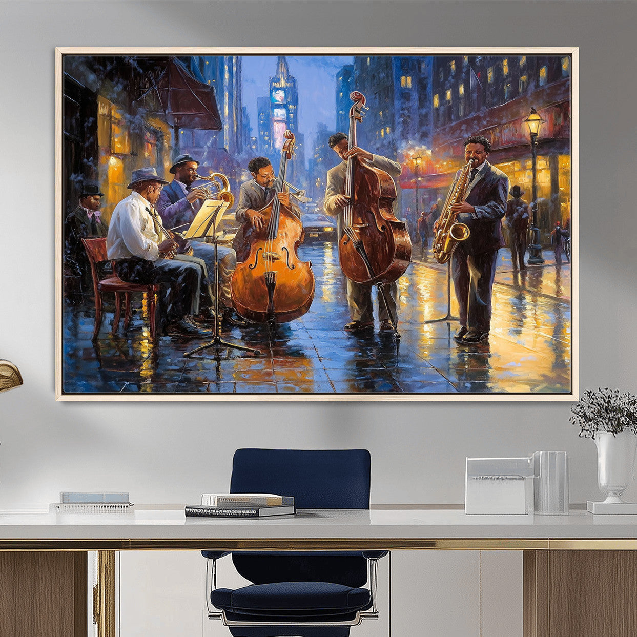 58694-MGV-FC-36X24 - Colorful Jazz Wall Art - African American Music Canvas Print - Framed Abstract Music Poster for Home