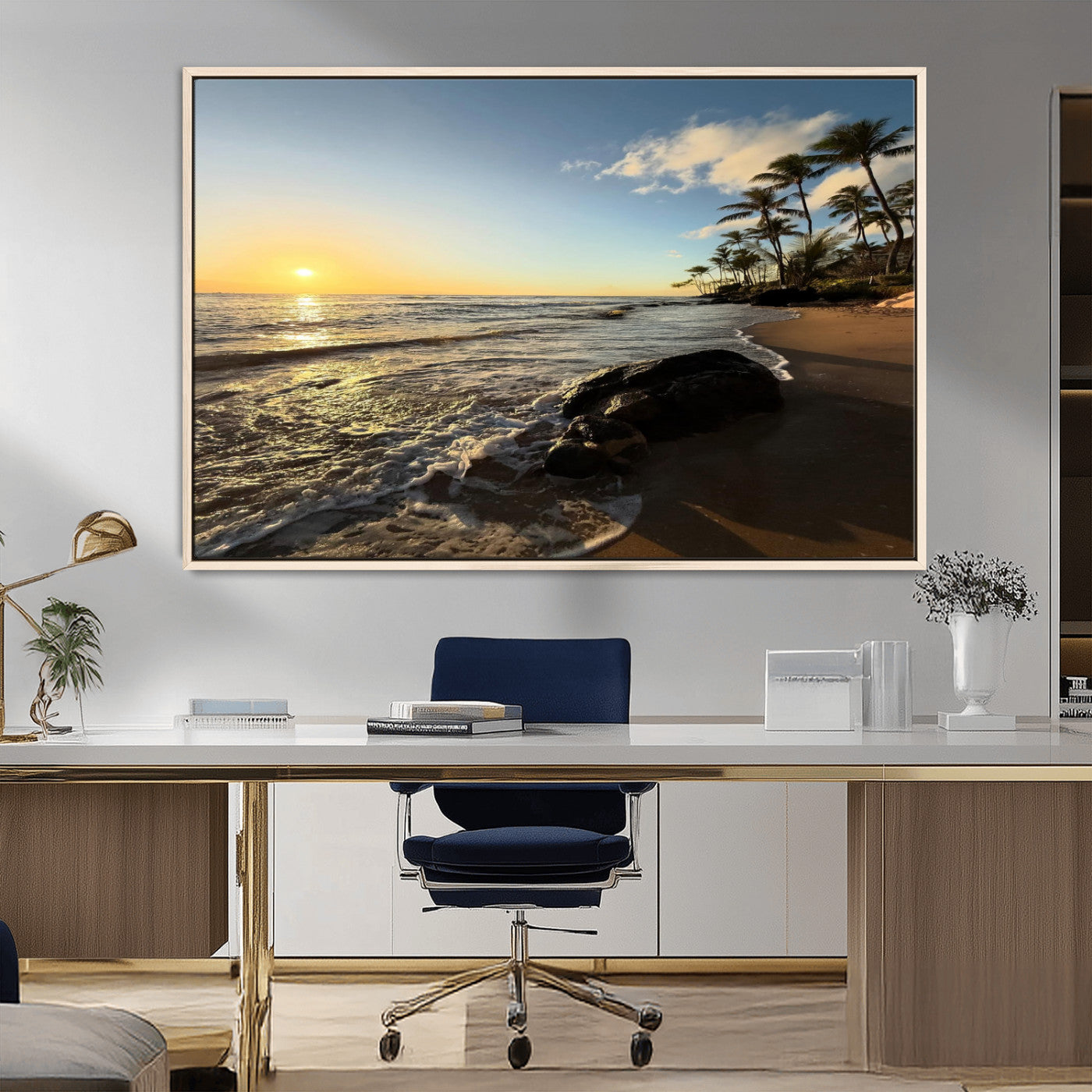 Nadir2-MGV-FC-36X24_Natural-Tropical Beach Wall Art - Stunning Ocean Sunset Canvas Print with Palm Tree Design for Relaxing and