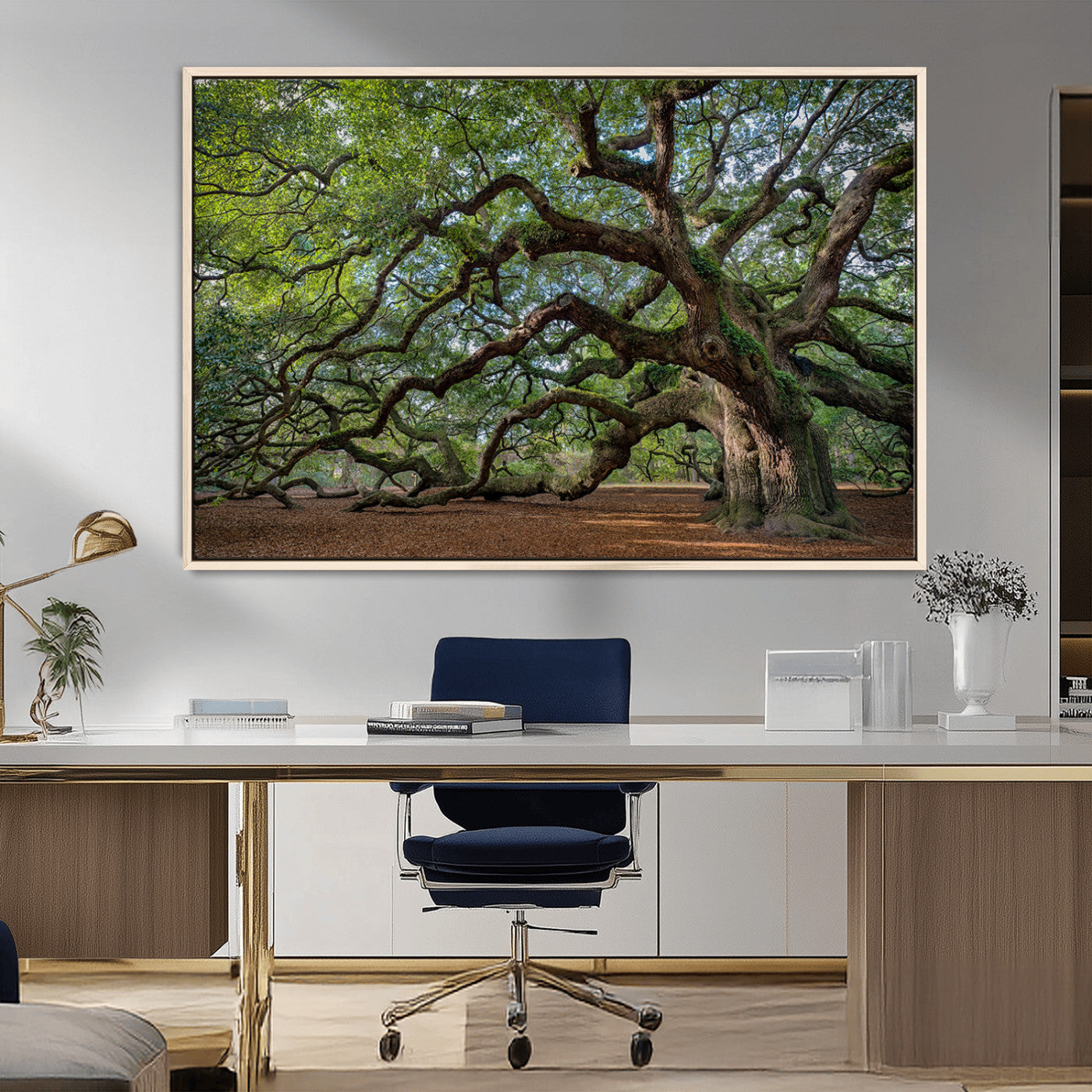 MGV-FC-36X24 - Ancient Oak Tree Wall Art – Canvas Print of Expansive Branches Lush Green Canopy, Tranquil Landscape, Majestic Nature Decor for Home or Office