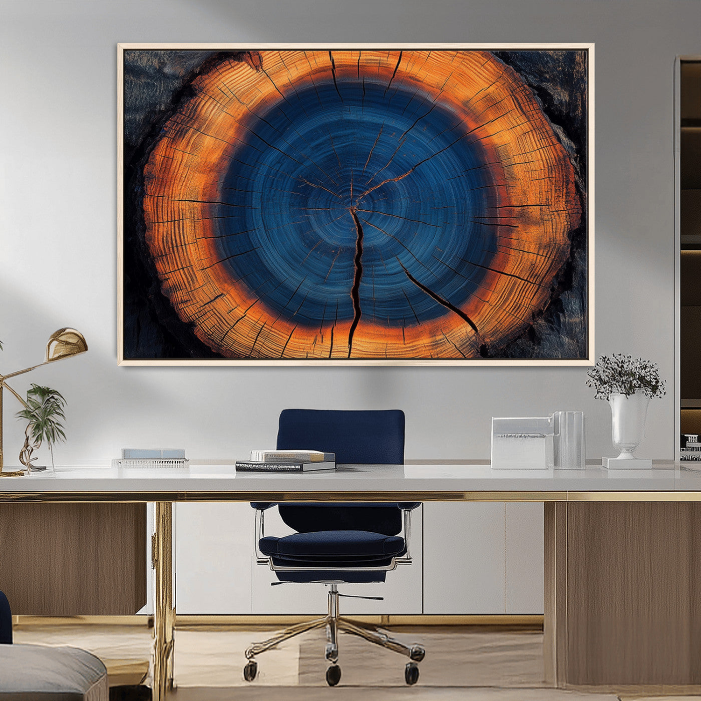 MGV-FC-36X24 - Abstract Tree Ring Wall Art Print, Natural Rustic Wood Texture Canvas Print, Framed Tree Ring Printing, Wood Tree Stump Artwork Canvas Print