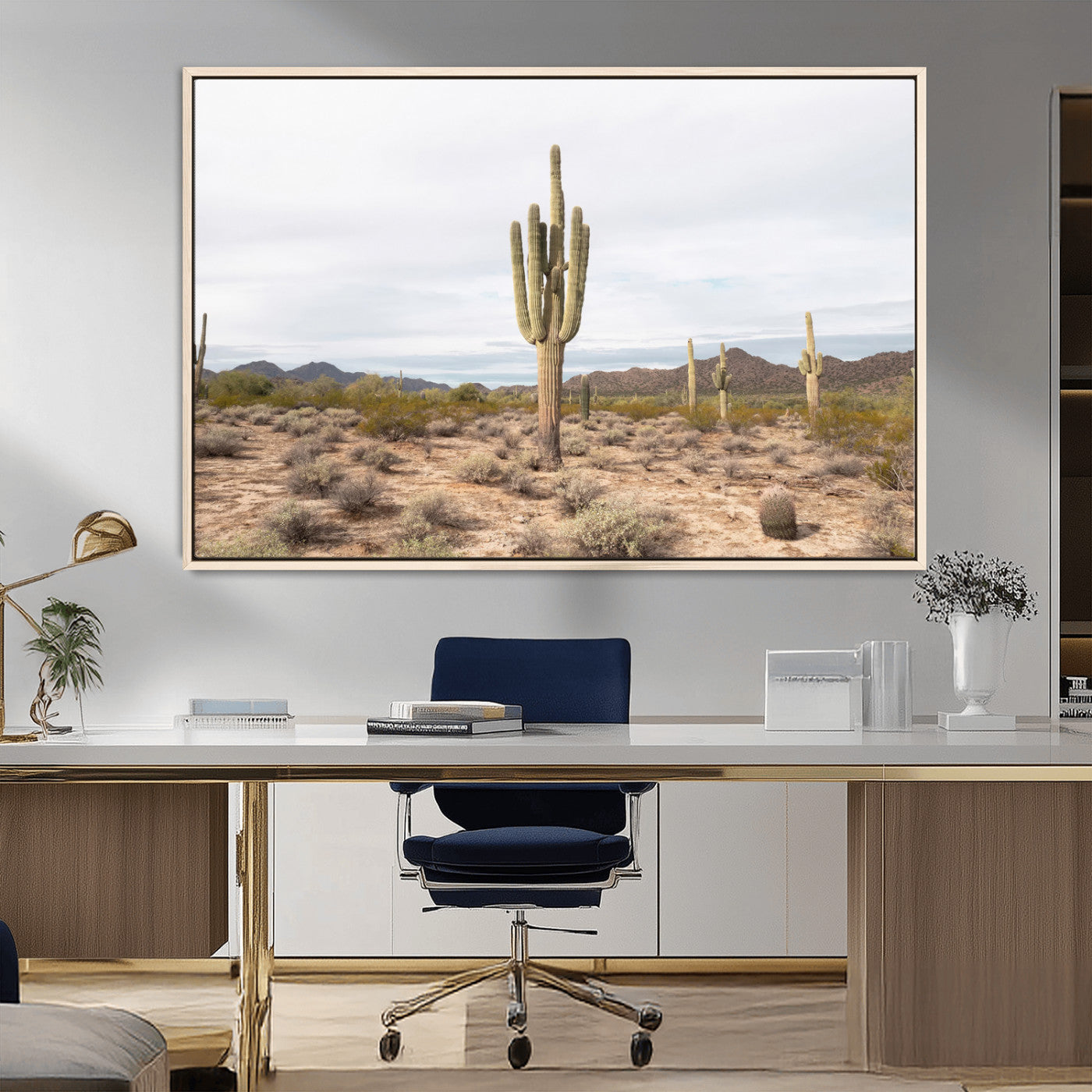 MGV-FC-36X24 - Saguaro Cactus Wall Art Canvas Print, Framed Desert Cactus Art Picture Print, Earthy Desert Perfect Southwestern Boho Decor Artwork