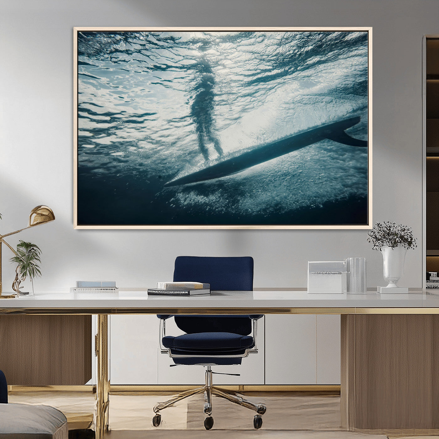 MGV-FC-36X24 - Submerged Surf Wall Art Canvas Print, Framed Underwater Perspective Art Picture Print, Ocean Surf Perfect Coastal Adventure Decor Artwork