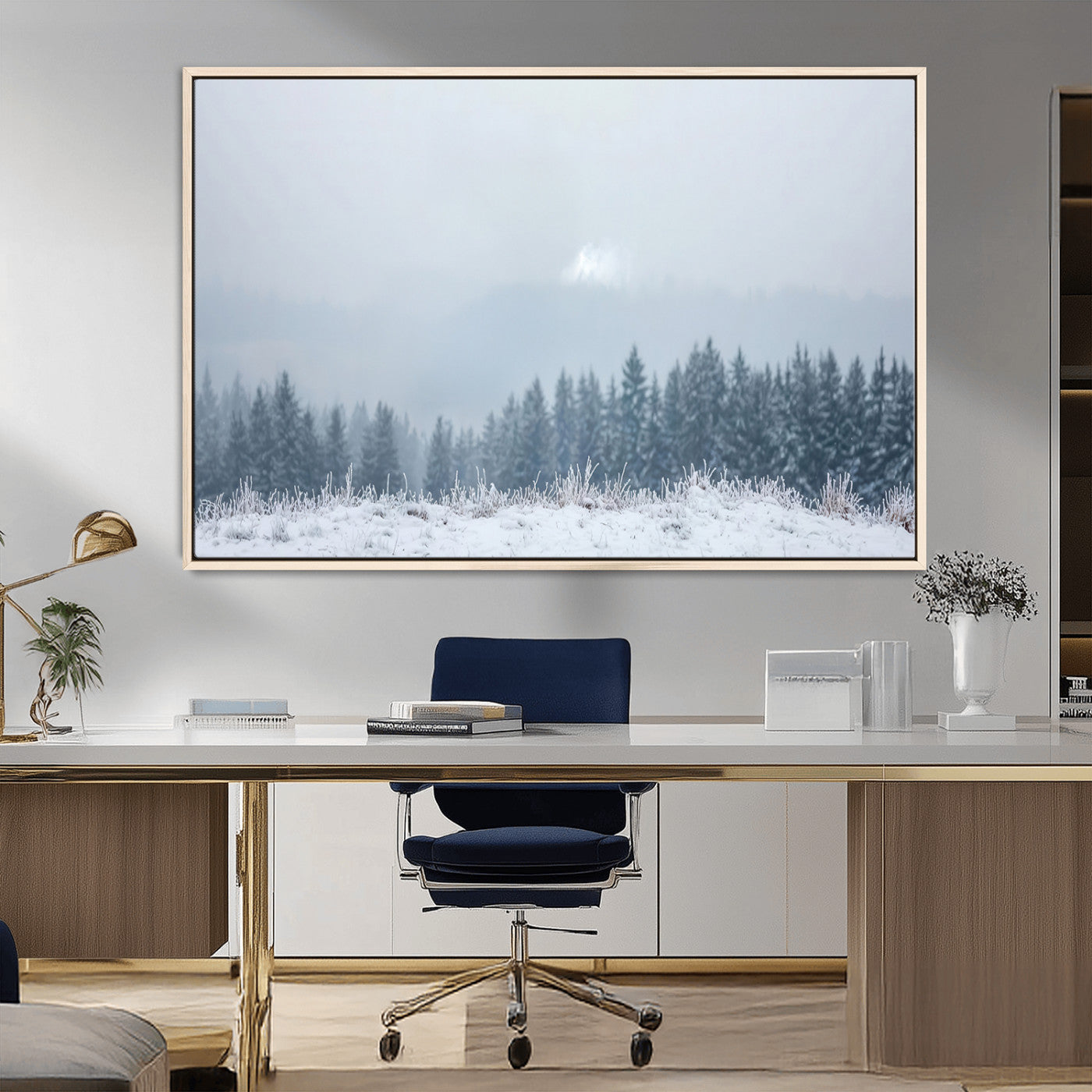 33033082-MGV-FC-36X24_Natural-Winter Forest Wall Art Canvas Print – Framed Snowy Landscape Art Picture Misty Tree Scene Artwork for Home Office