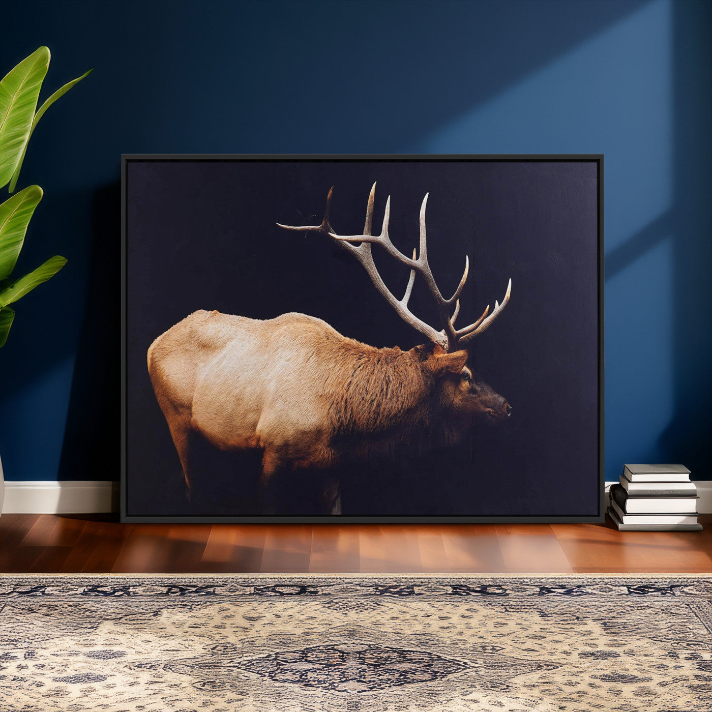 89239257-MGV-CV-36X24 - Rustic Elk Wall Art Canvas Print – Framed Moody Wildlife Art Picture Western Animal Artwork for Home, Office Decor