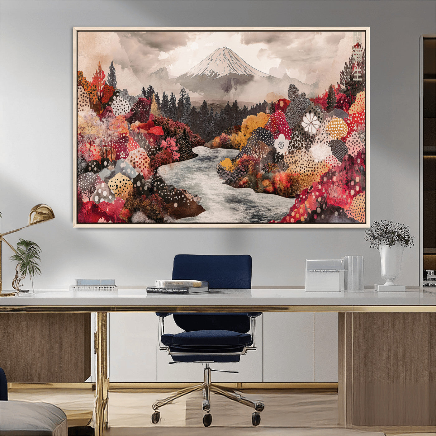 37138418-MGV-CV-36X24-Mountain Wall Art Canvas Print – Framed Autumn Forest Cottagecore Landscape Boho Nature Artwork for Home Office