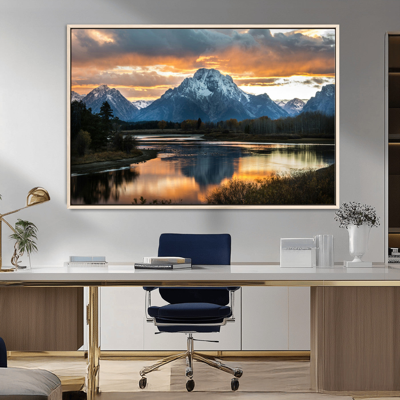 14130176-MGV-CV-36X24-Mountain Sunset Wall Art Canvas Print – Framed Alpine Wilderness Golden Hour Scenic Nature Artwork for Home Offic